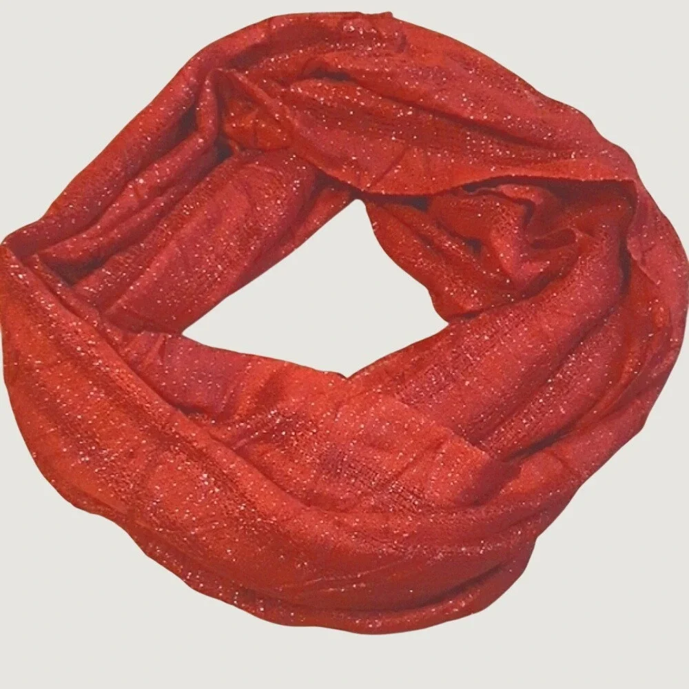 Red Metallic Shimmer Infinity Scarf Festive Holiday Sparkle Loop Snood Accessory